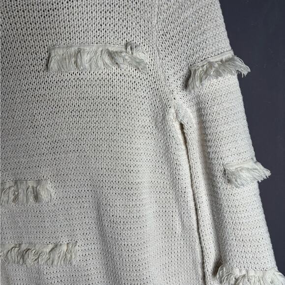 Loft White High Neck Long Sleeve Sweater Fringe Detail Size Medium - Picture 4 of 6